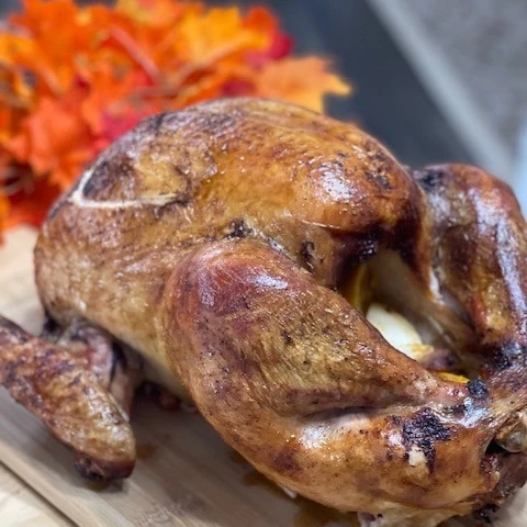 Delicious looking cooked turkey for Thanksgiving.