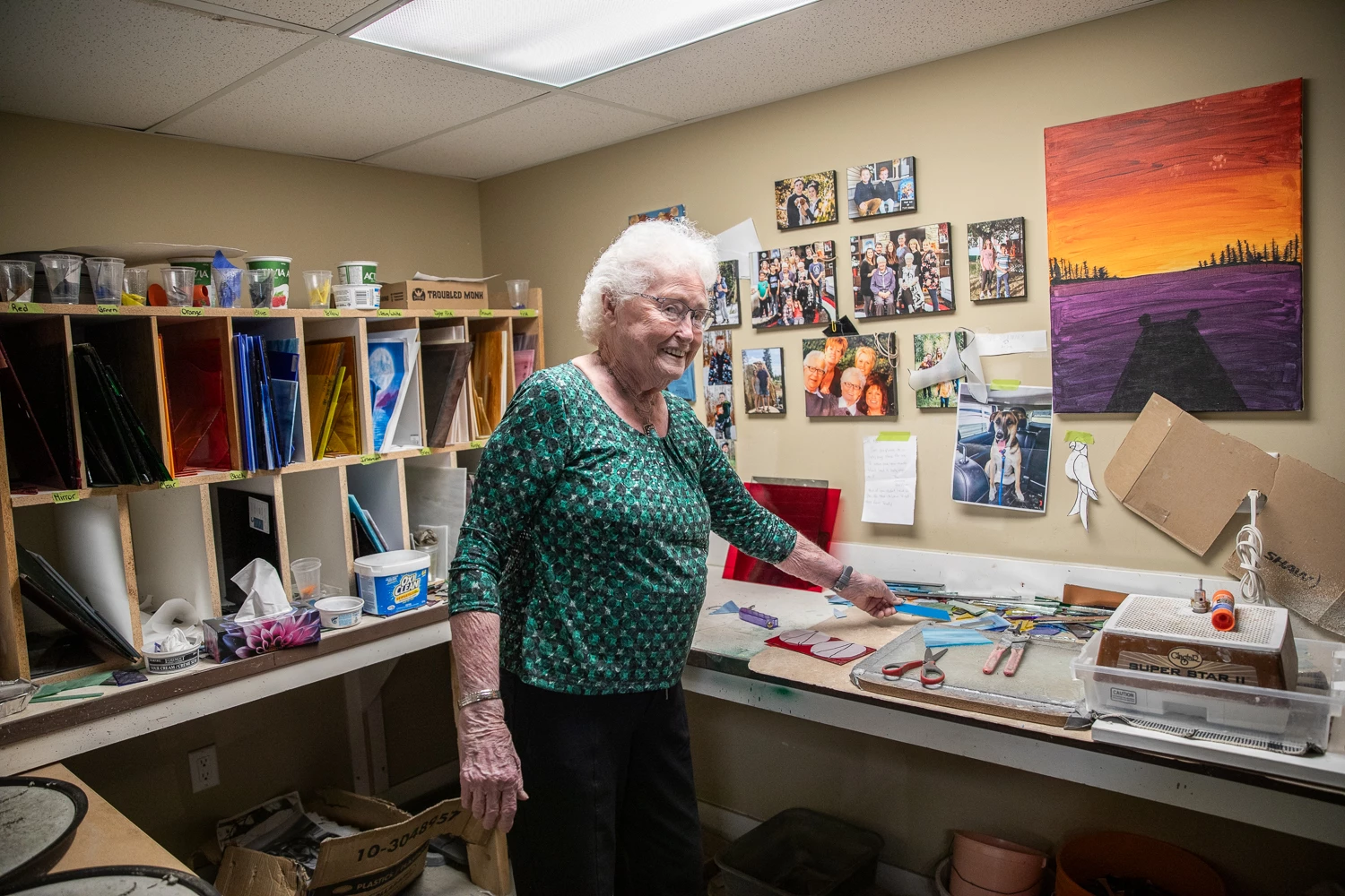 Nel grabbing some of her craft tools