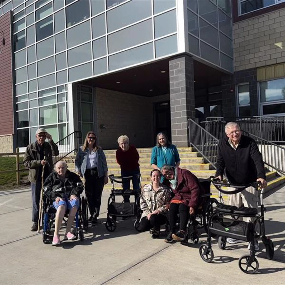 Seniors visiting elementary school outside
